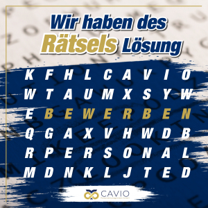 Ein Bilderrätsel mit der Antwort: "Wir haben des Rätsels Lösung: Bewerben".