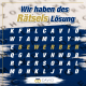Ein Bilderrätsel mit der Antwort: "Wir haben des Rätsels Lösung: Bewerben".